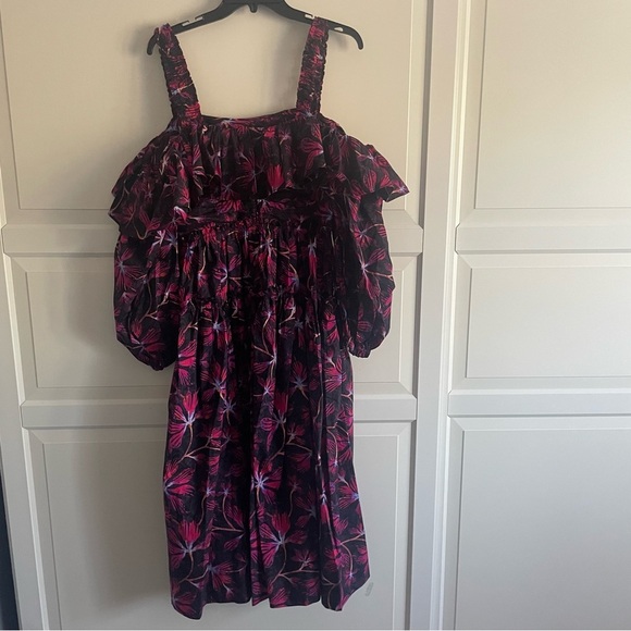 New! Ulla Johnson Caprice black pink printed dress 22732 - Picture 3 of 10